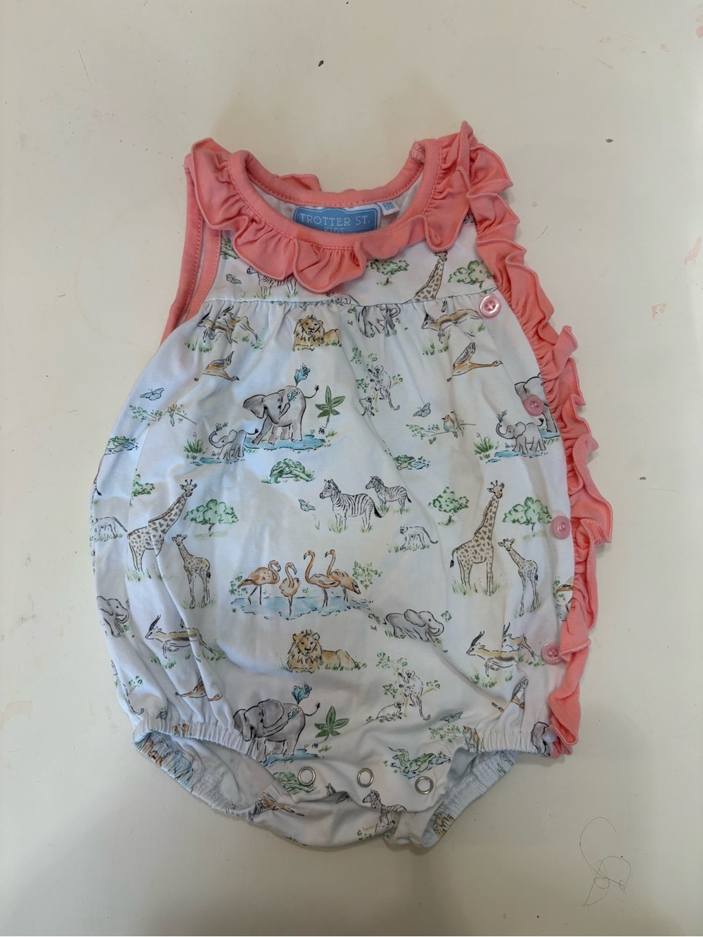 Trotter St Pink Safari Ruffle Baby One-Piece
